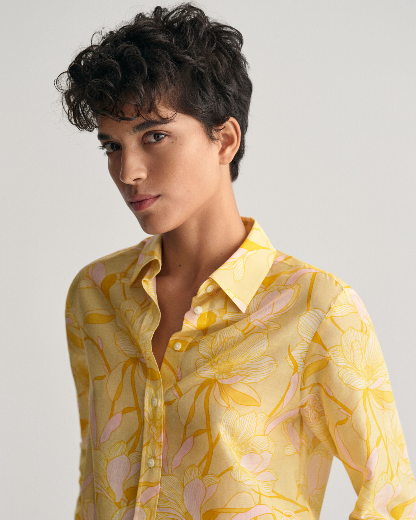 Camisa Regular Fit de seda y algodón Magnolia Print