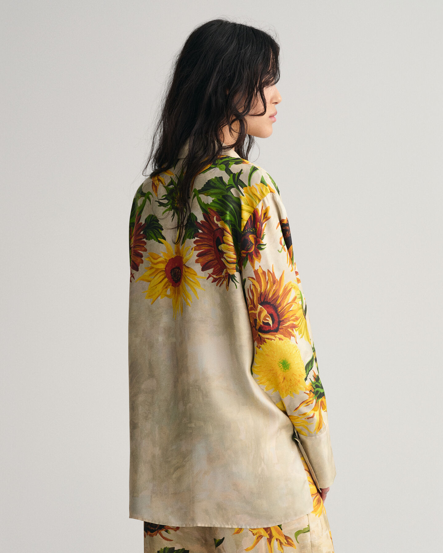 Blusa de seda Popover con estampado de girasoles