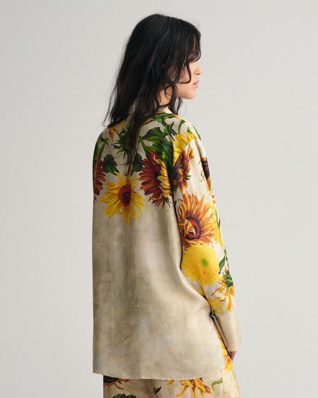 Blusa de seda Popover con estampado de girasoles