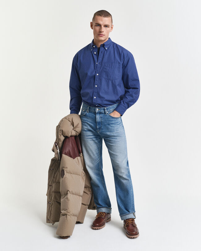 Camisa extragrande de popelina con microestampado de cuadros