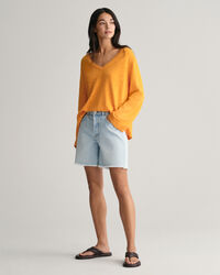 Jersey en mezcla de lino con cuello de pico