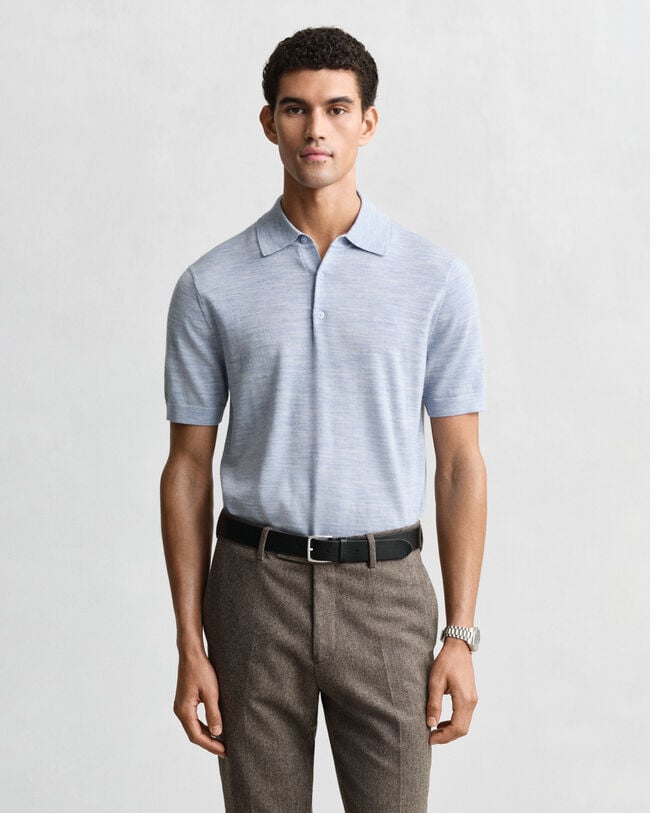 Jersey tipo polo de manga corta de lana merino extrafina