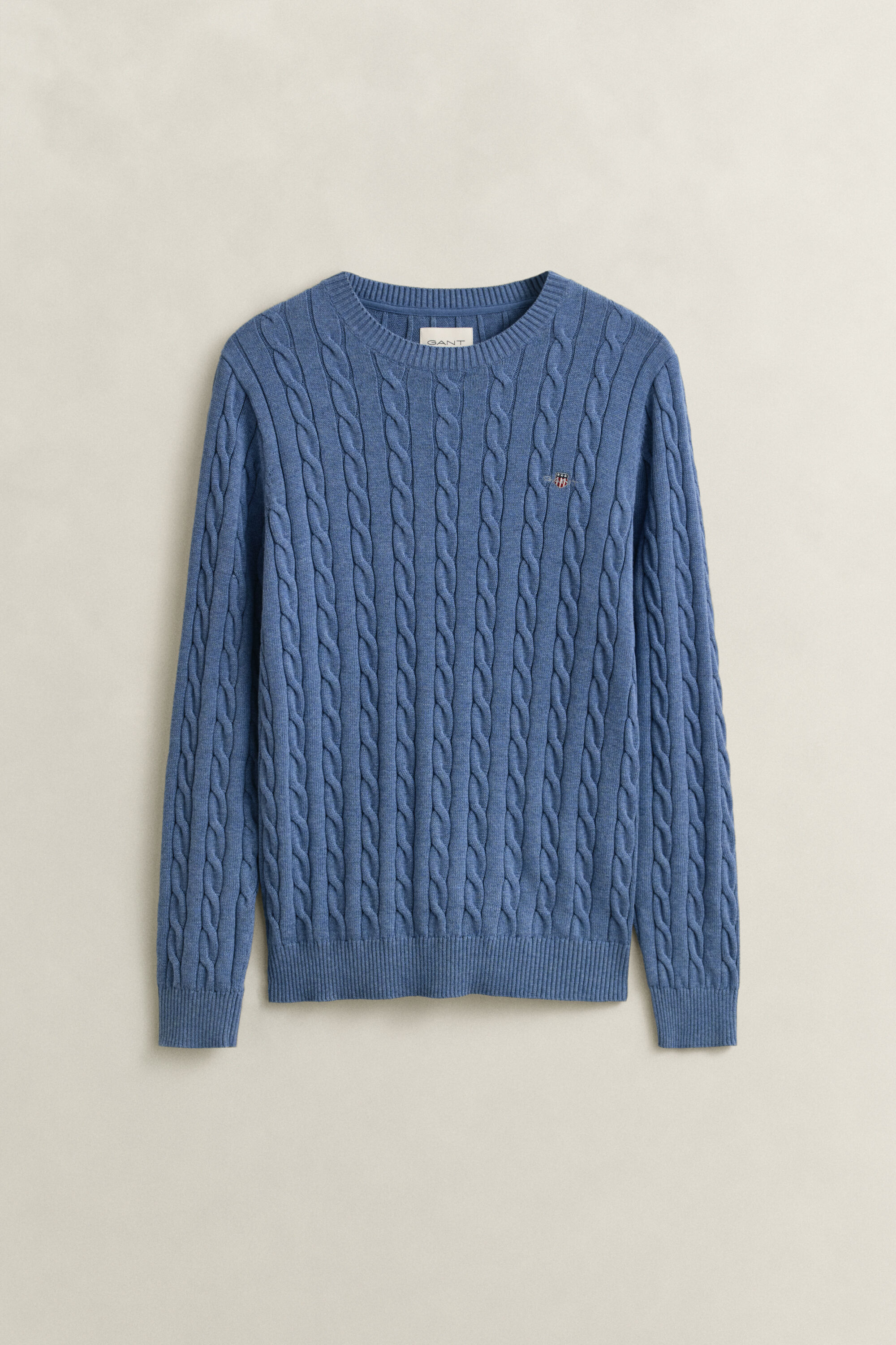 Jersey de cuello redondo y punto de ochos en algodón