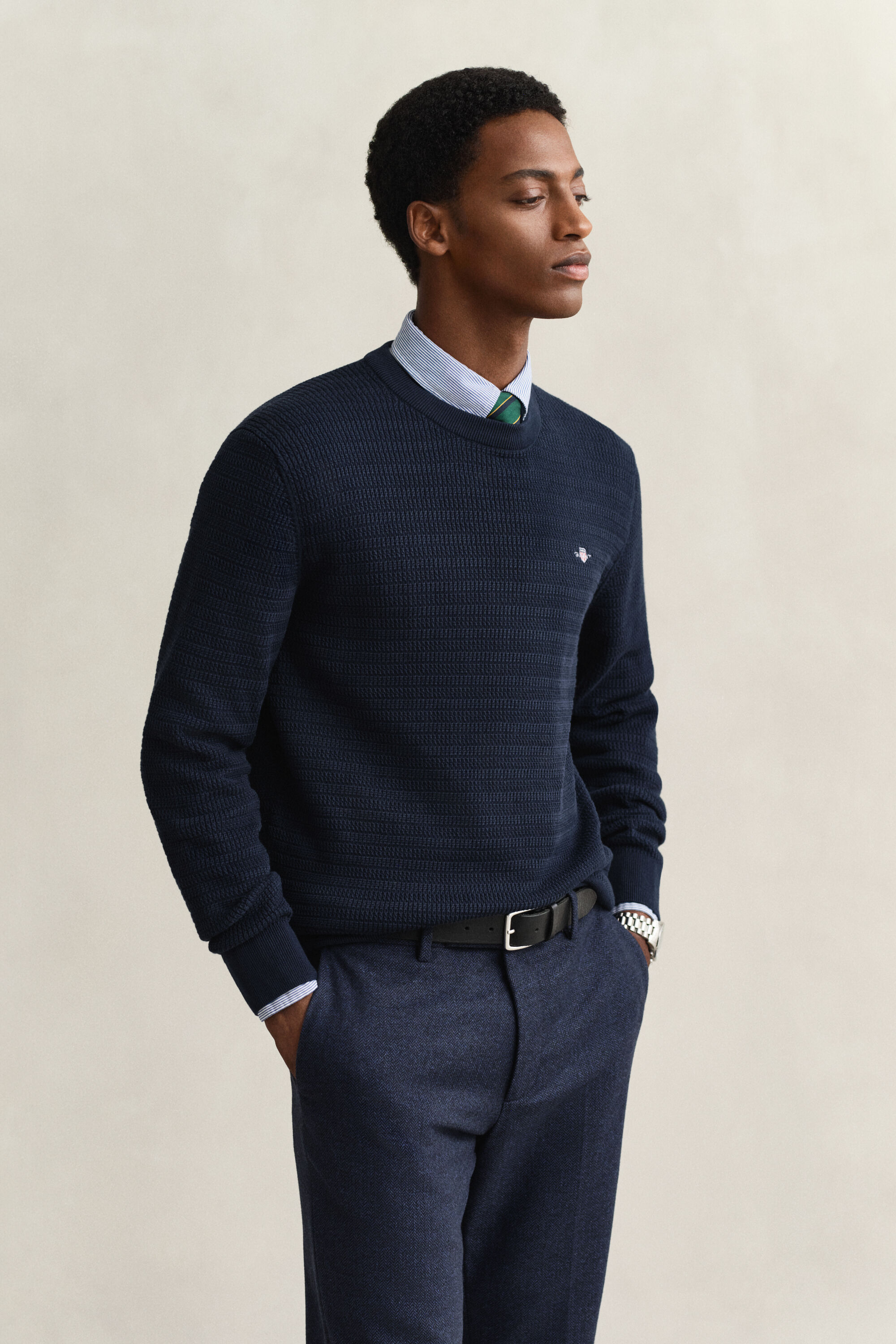 Jersey de cuello redondo y punto de ochos finos