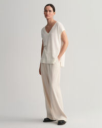 Chaleco en mezcla de lino con cuello de pico