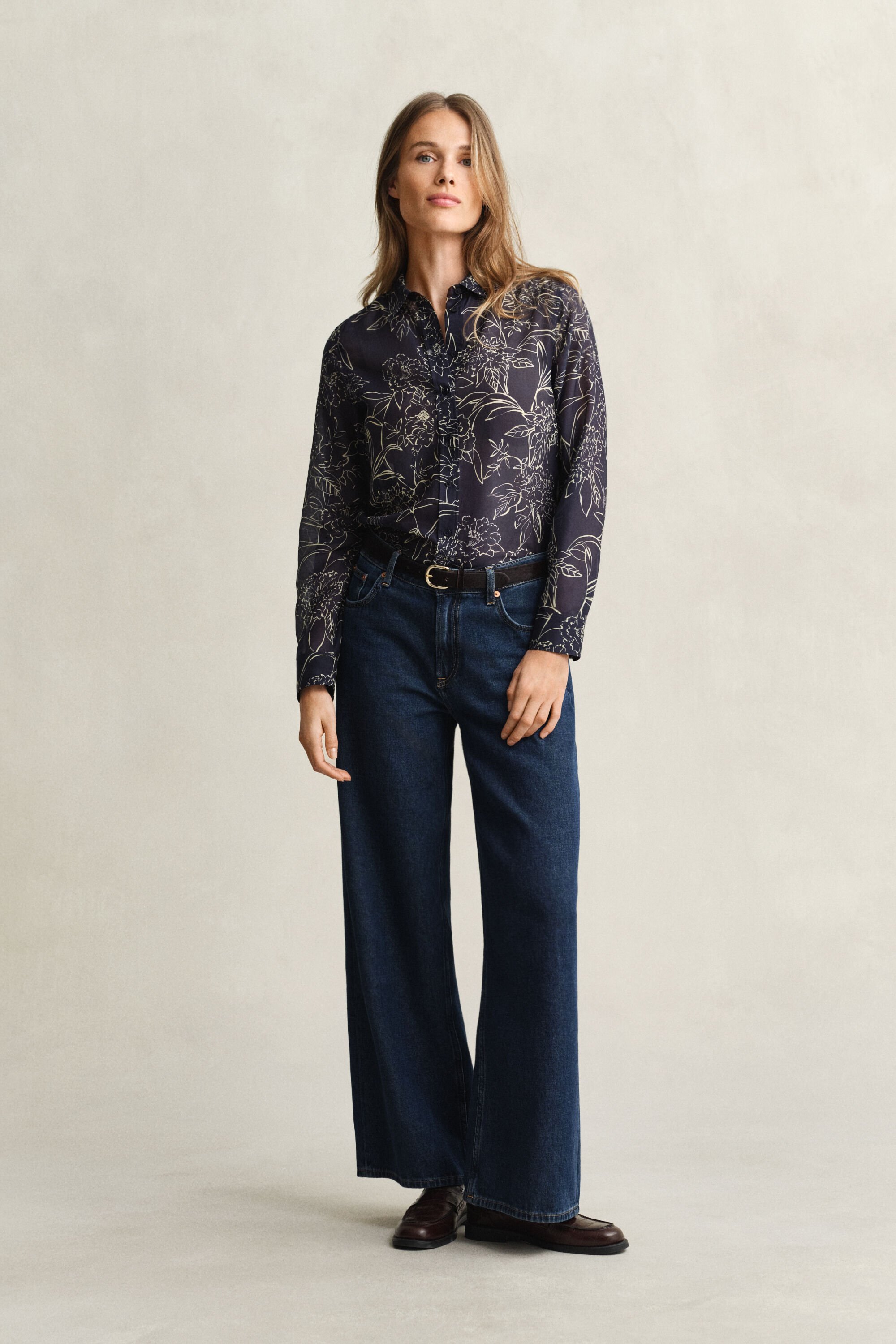 Camisa Regular Fit de seda y algodón con estampado de flores