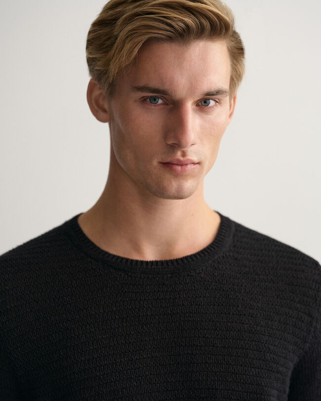 Jersey de cuello redondo en algod&oacute;n y lino Textured