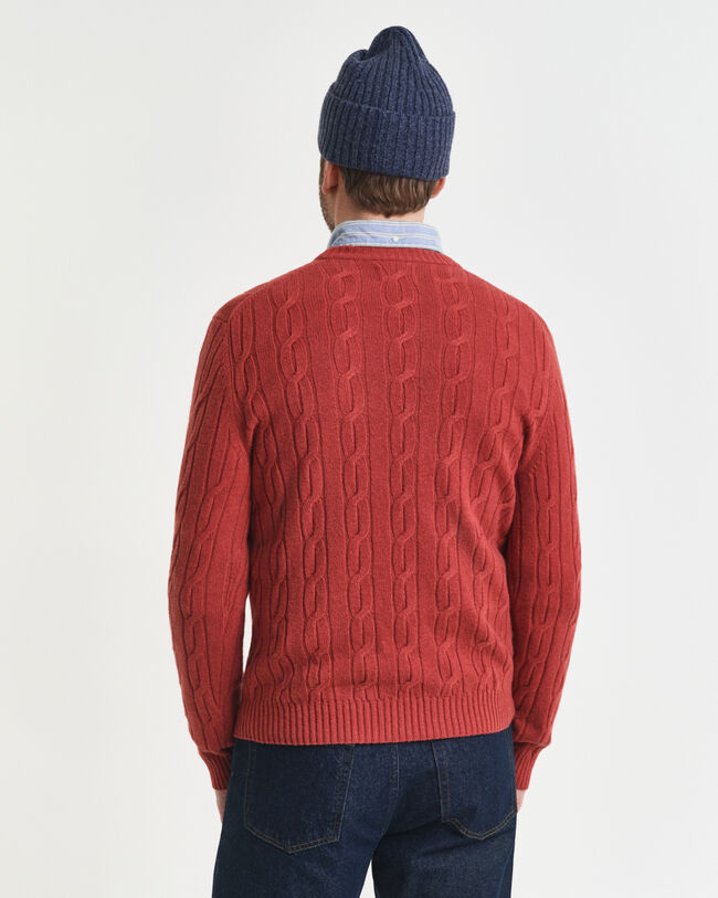 Jersey de cuello redondo y punto de ochos en lana de oveja