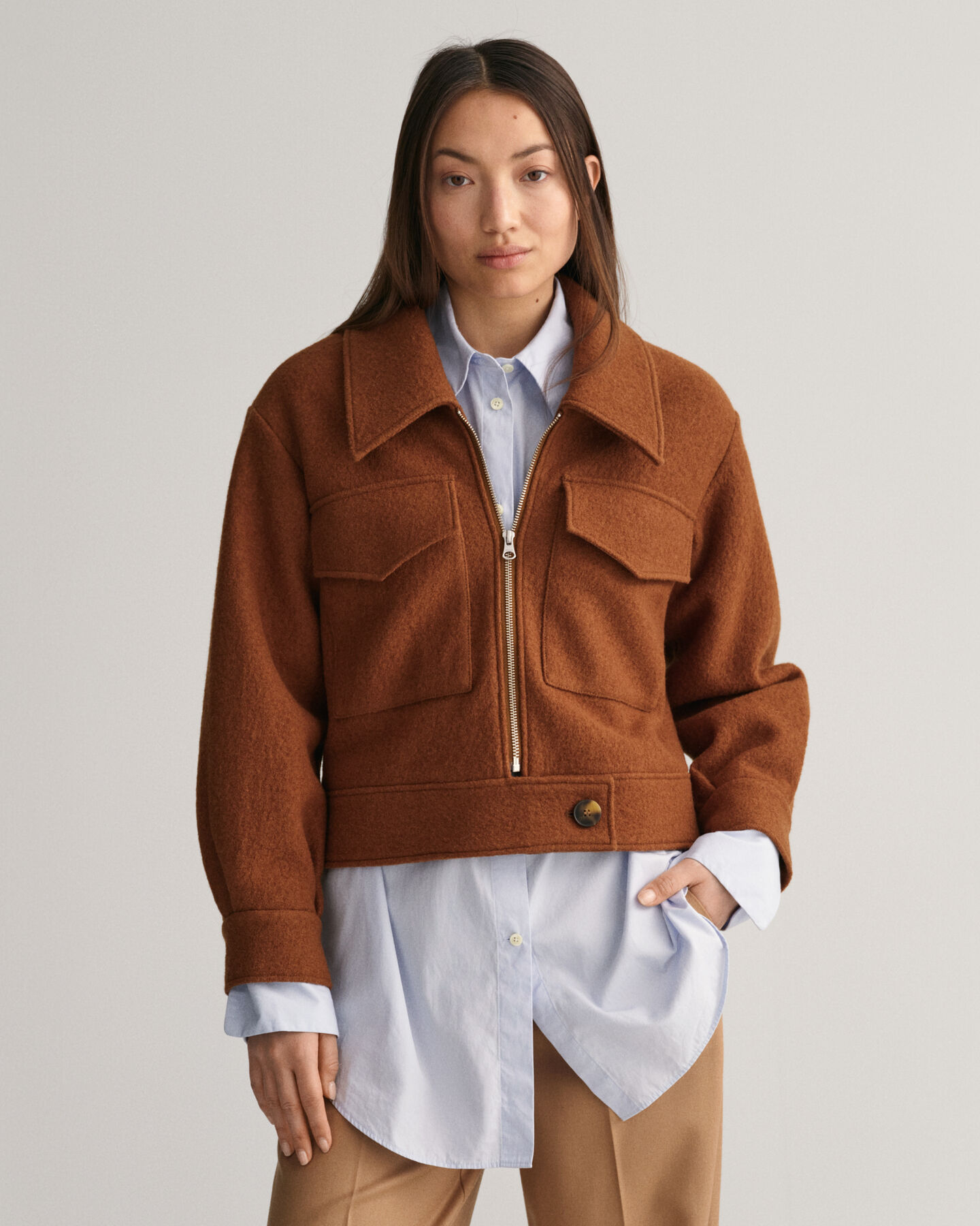 Chaqueta de boucl&eacute; con cremallera