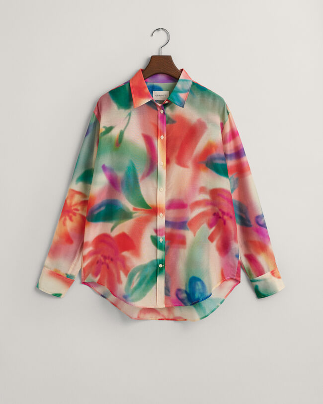 Camisa Relaxed Fit de seda y algod&oacute;n con estampado de flores