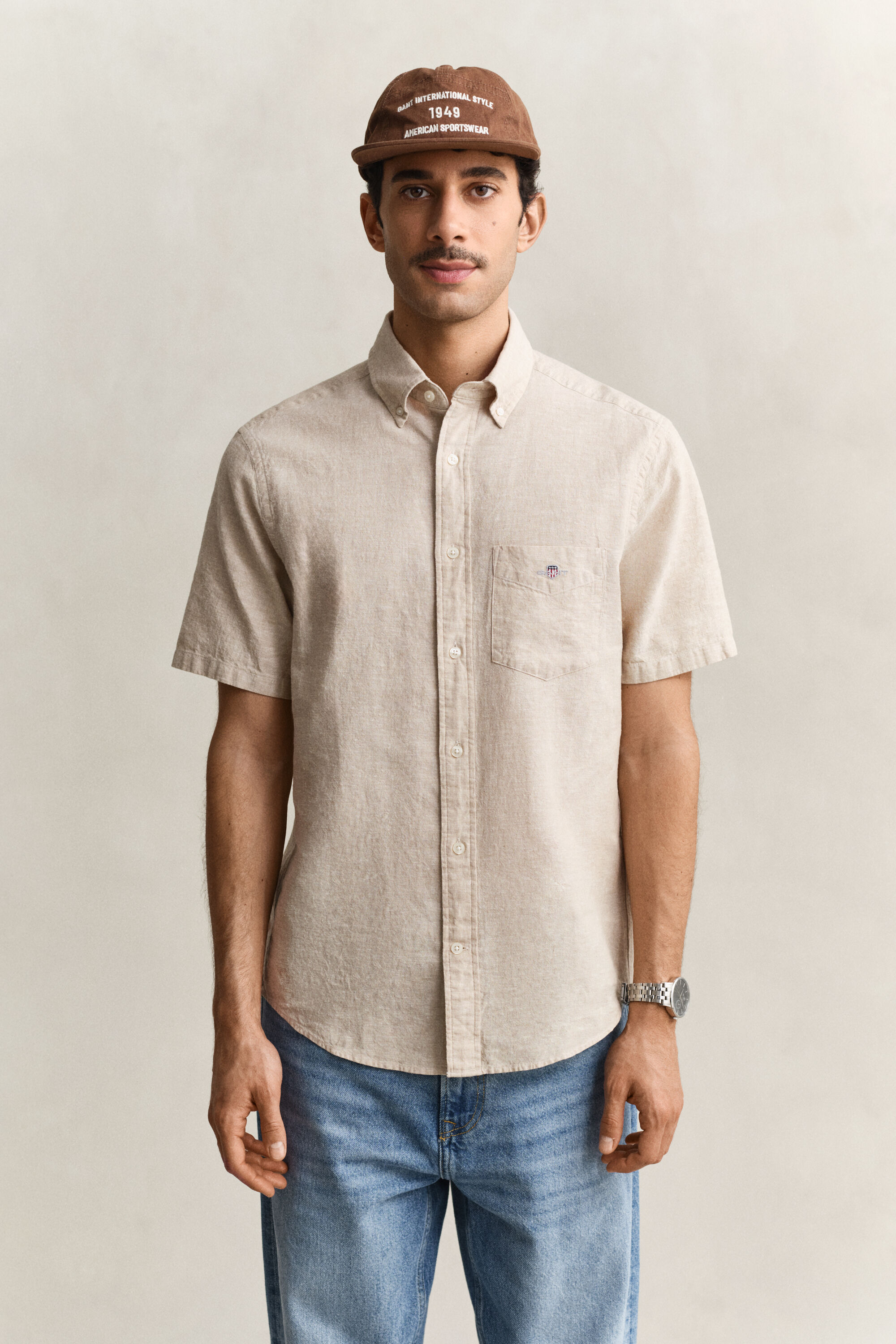 Camisa de manga corta en mezcla de lino
