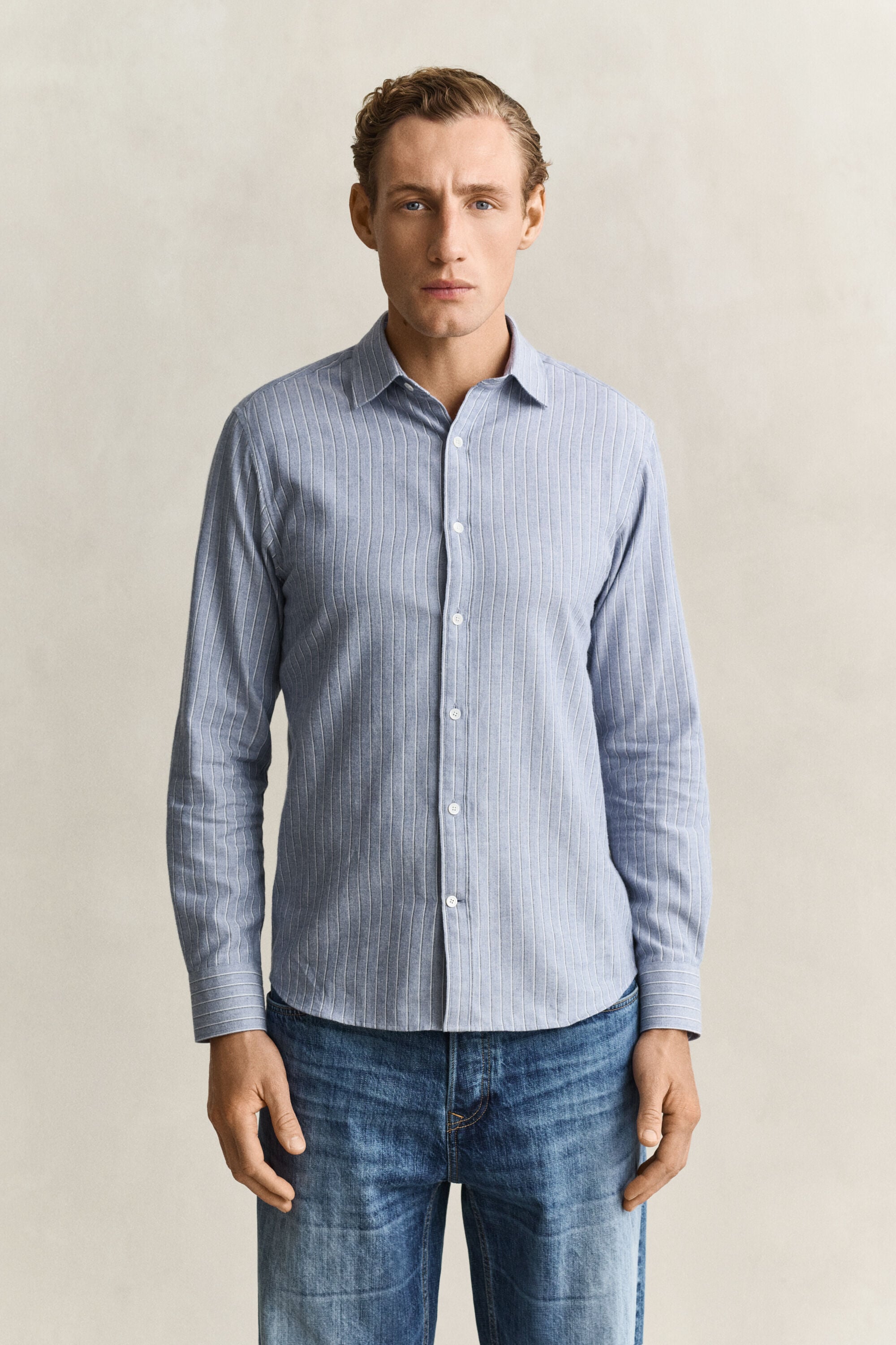 Camisa de franela jaspeada a rayas