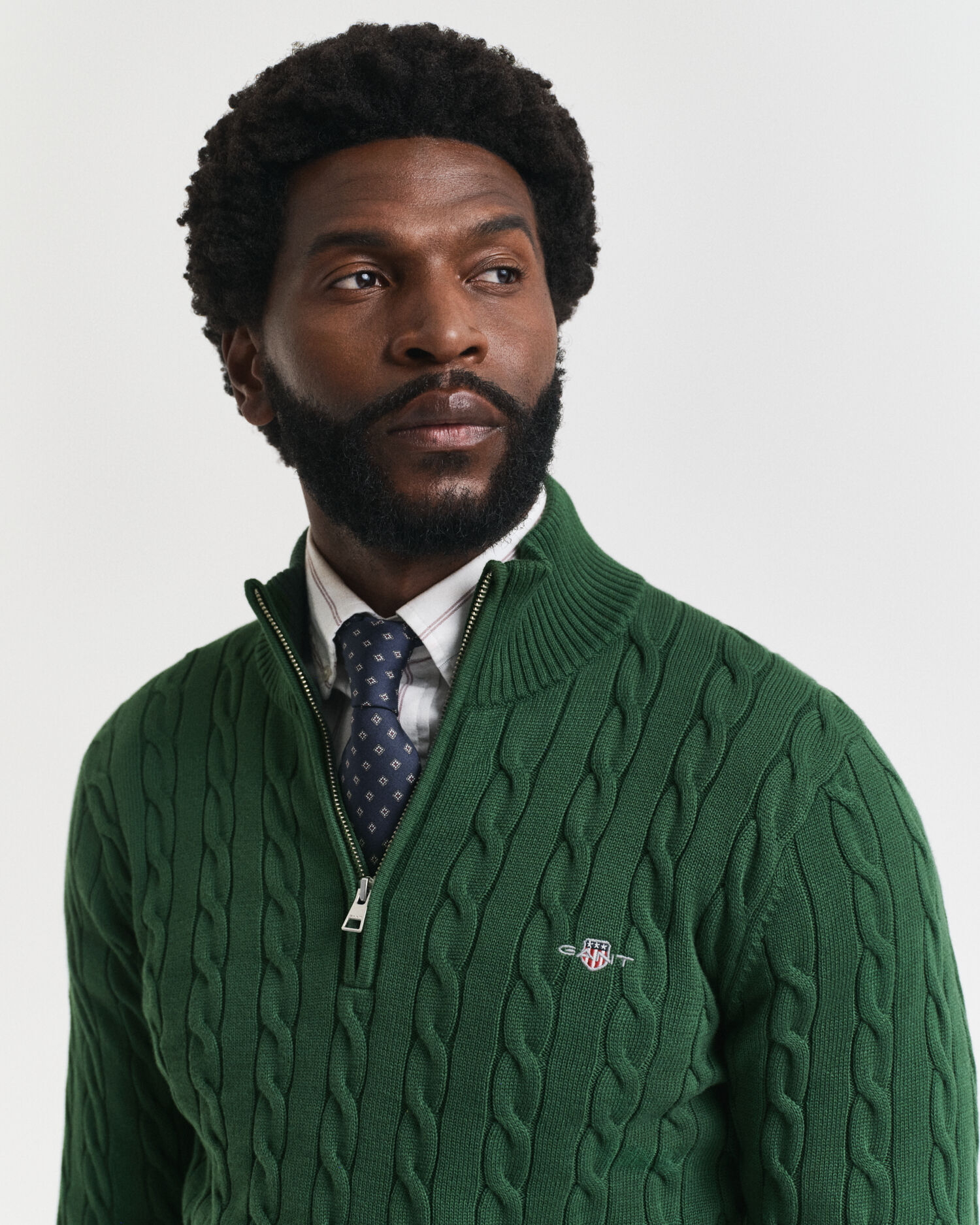 Jersey de punto de ochos con media cremallera en algodón