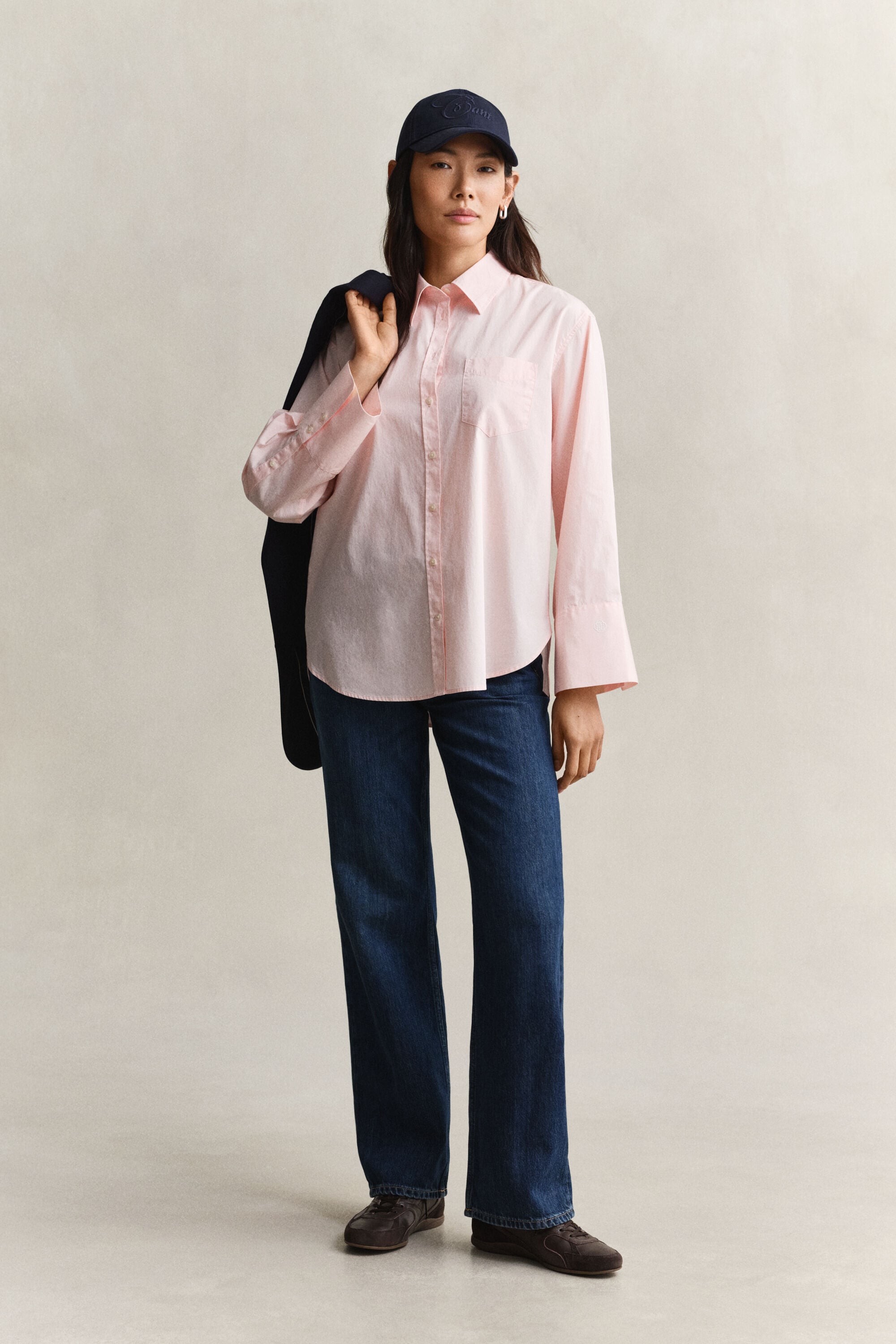 Camisa clásica de popelina con manga ancha