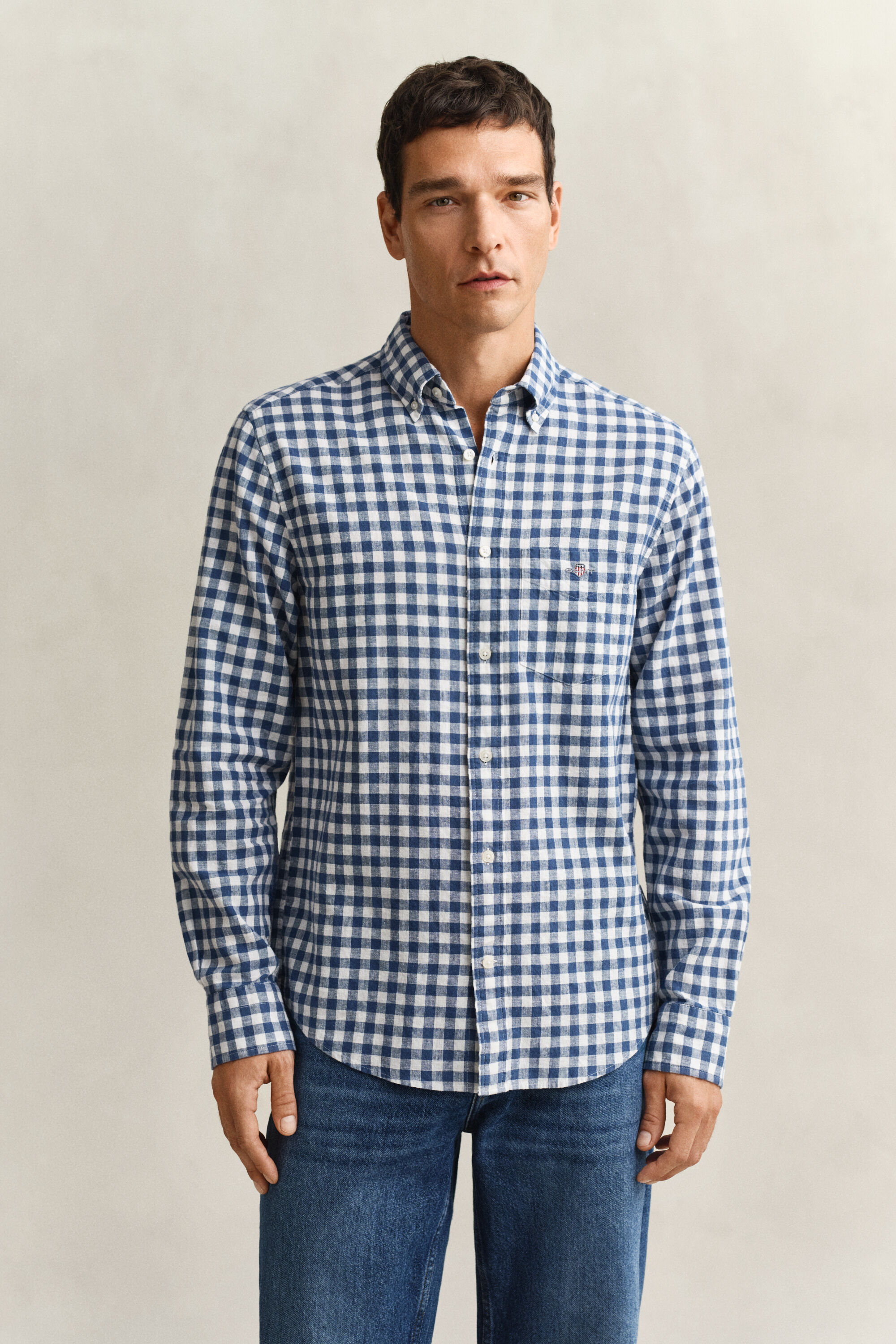 Camisa de mezcla de lino a cuadros Vichy