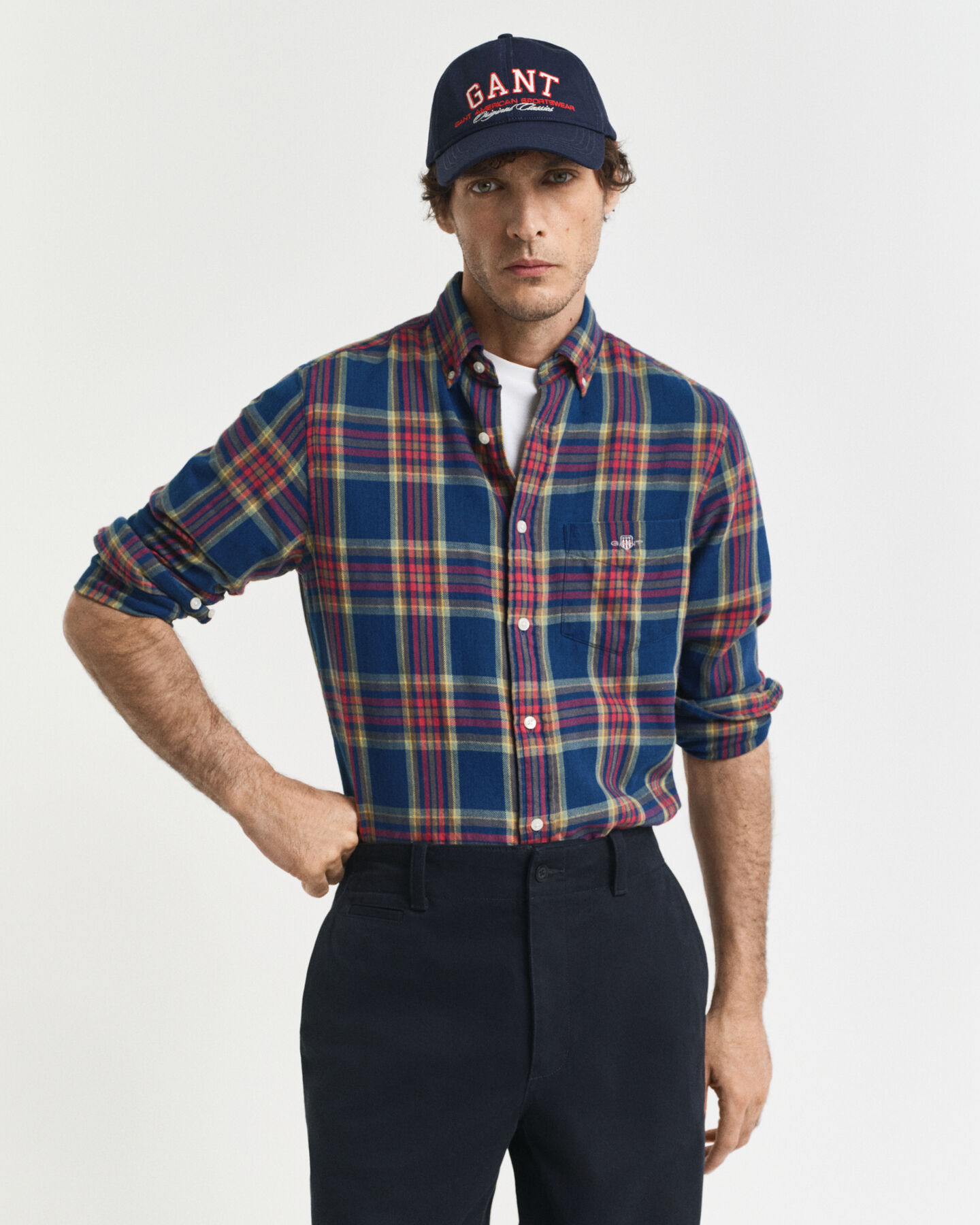 Camisa Regular Fit de sarga a cuadros añil