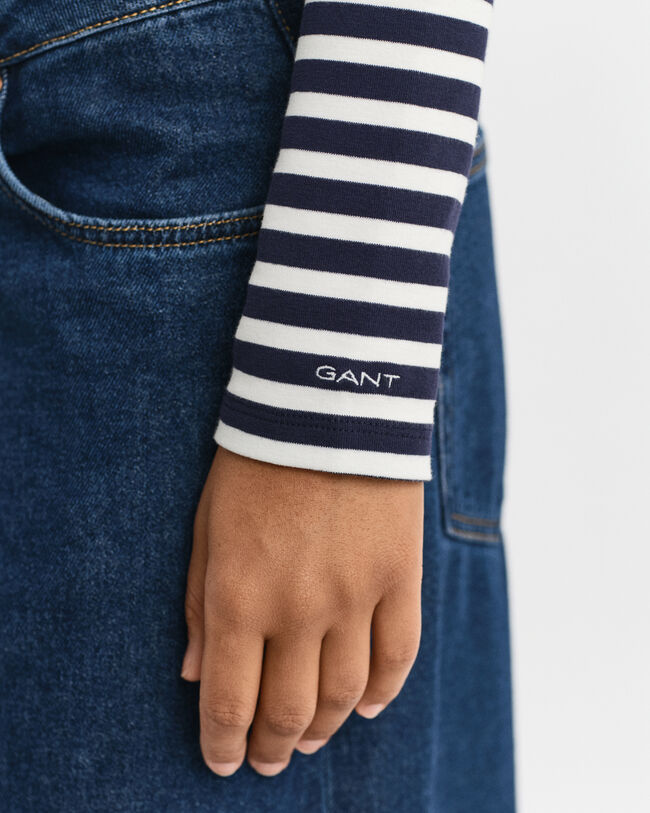 Camiseta de manga larga con canalé a rayas