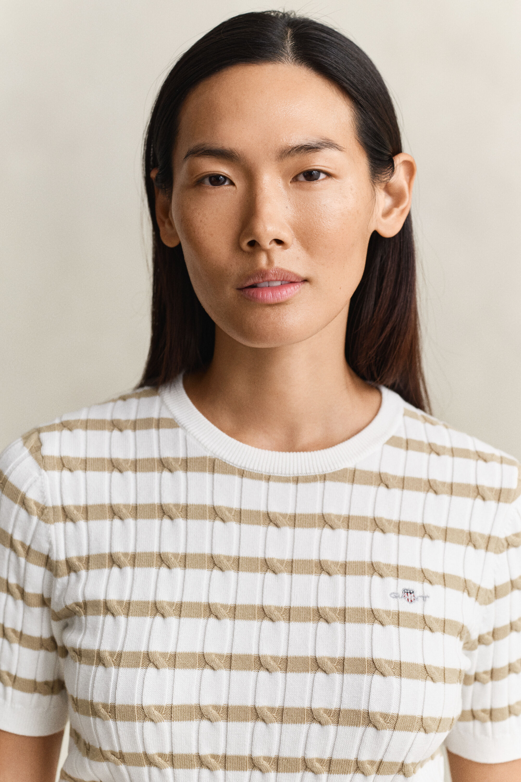 Jersey de punto de ochos a rayas y manga corta