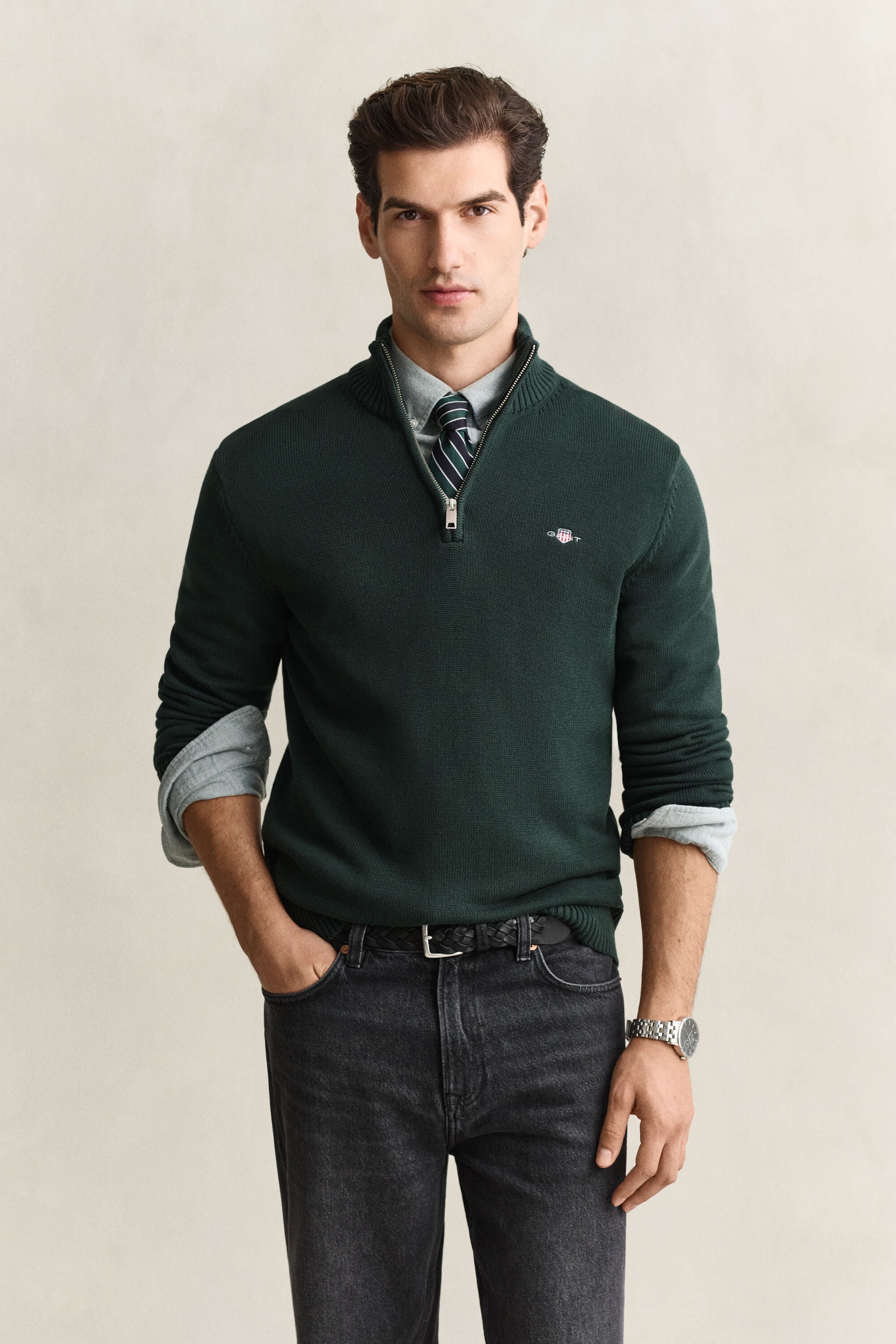 Jersey de algodón con media cremallera Casual