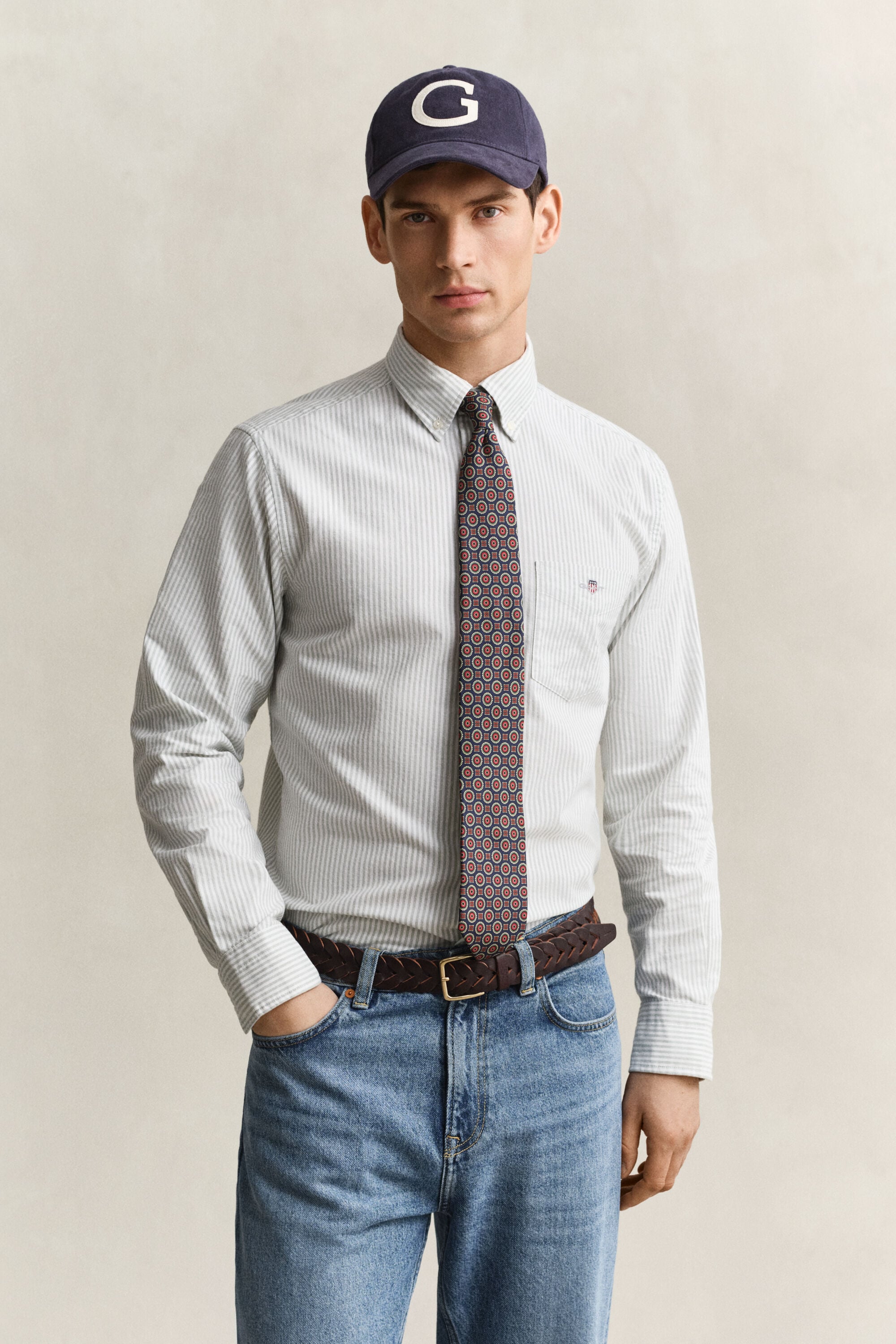 Camisa Oxford clásica de rayas finas