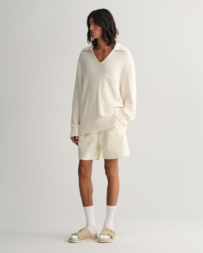 Jersey tipo polo flameado en algod&oacute;n y lino