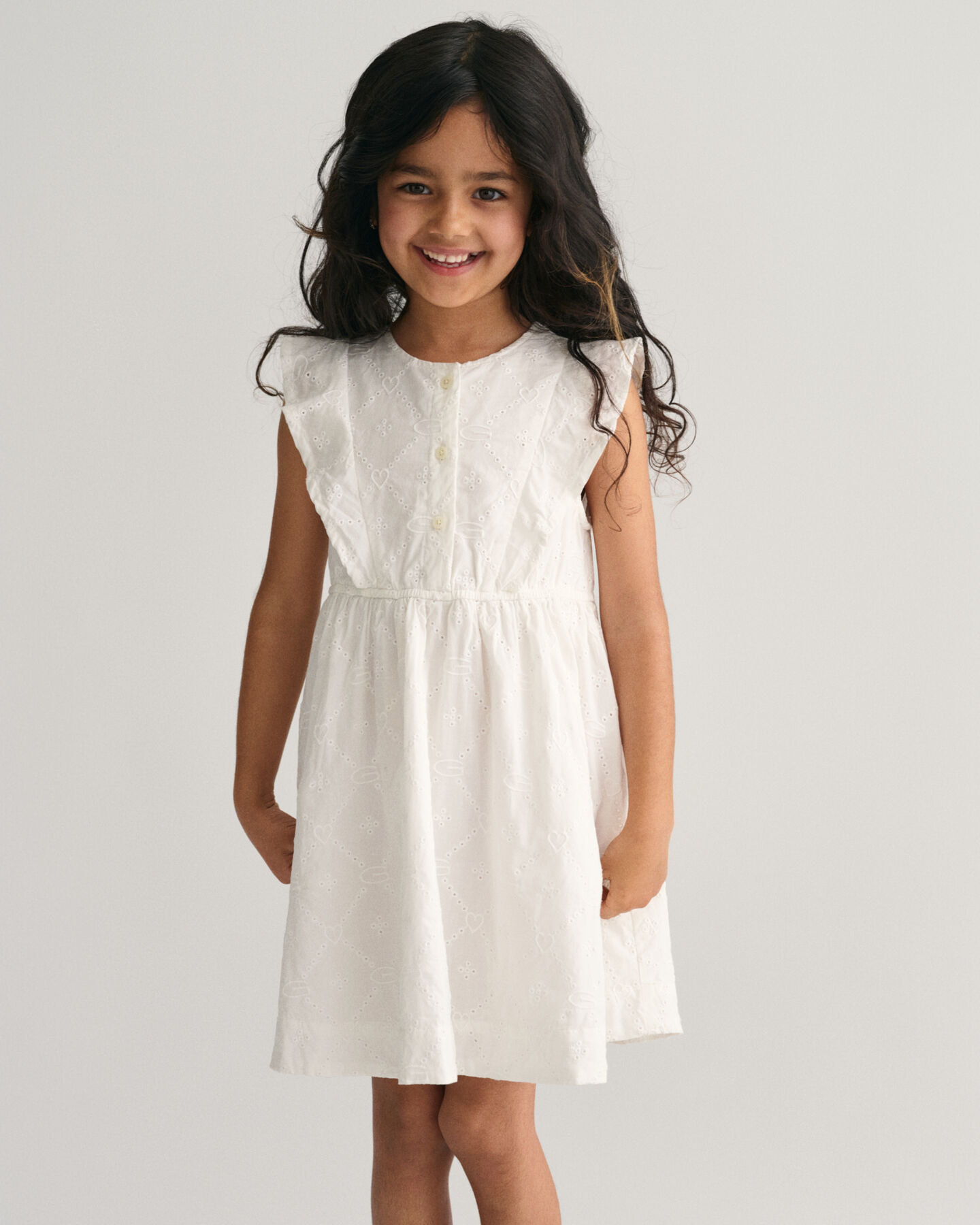 Vestido con bordado ingl&eacute;s y volantes Girls