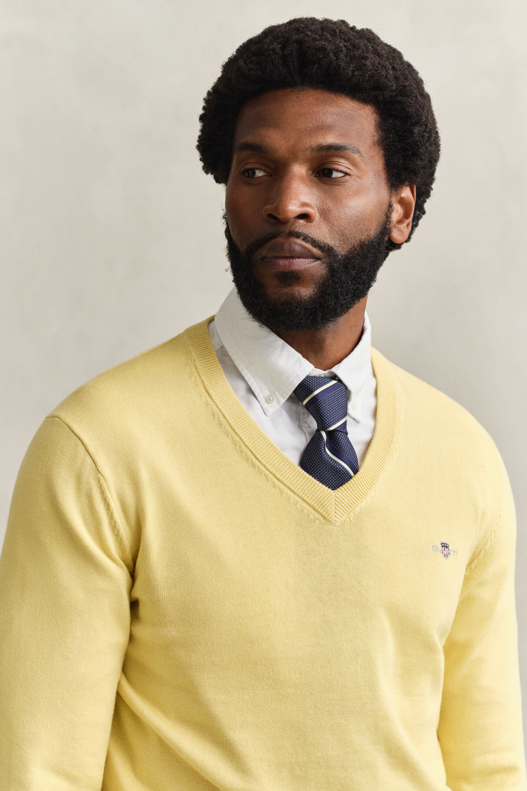 Jersey clásico de algodón con cuello de pico