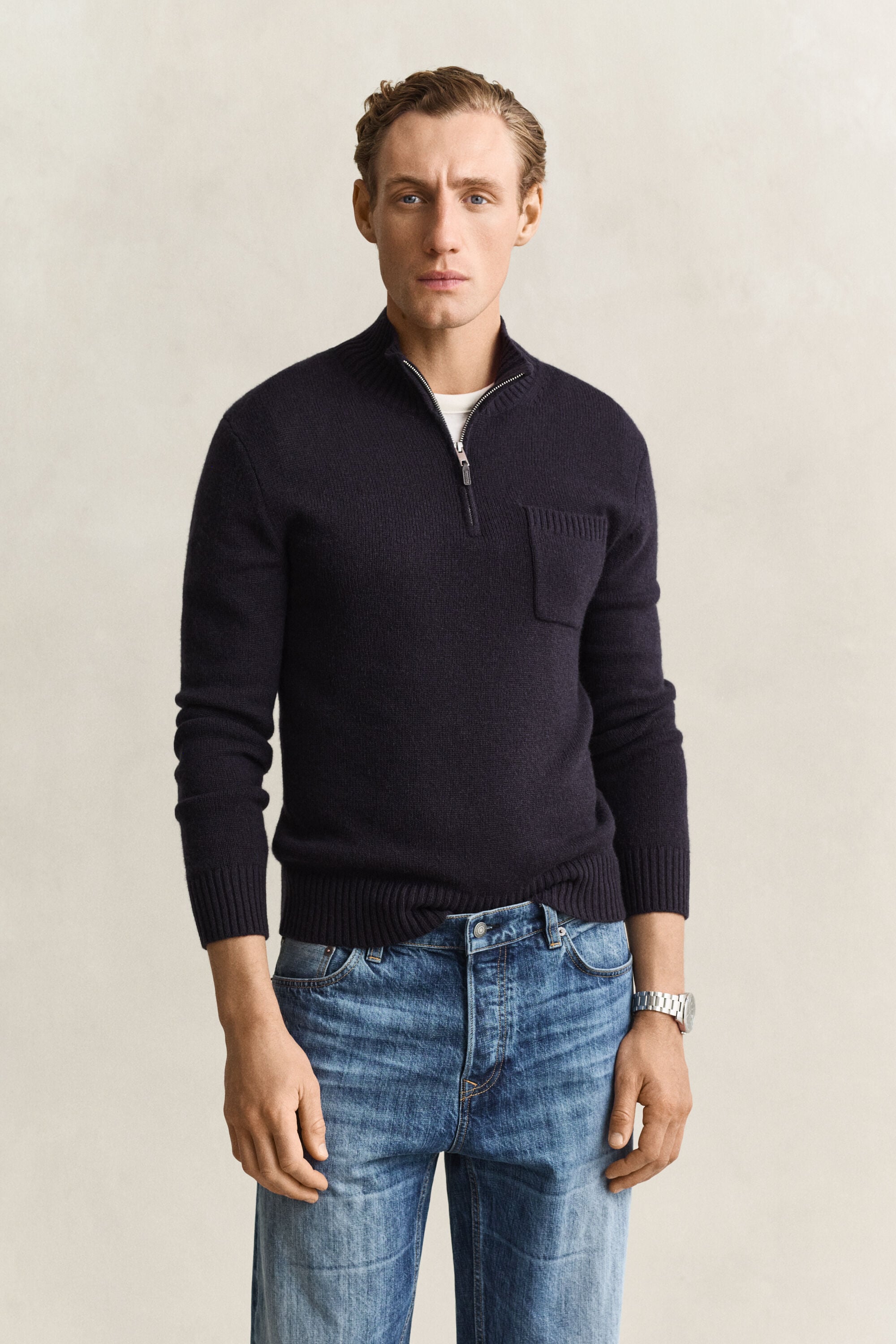 Jersey de cachemir con media cremallera