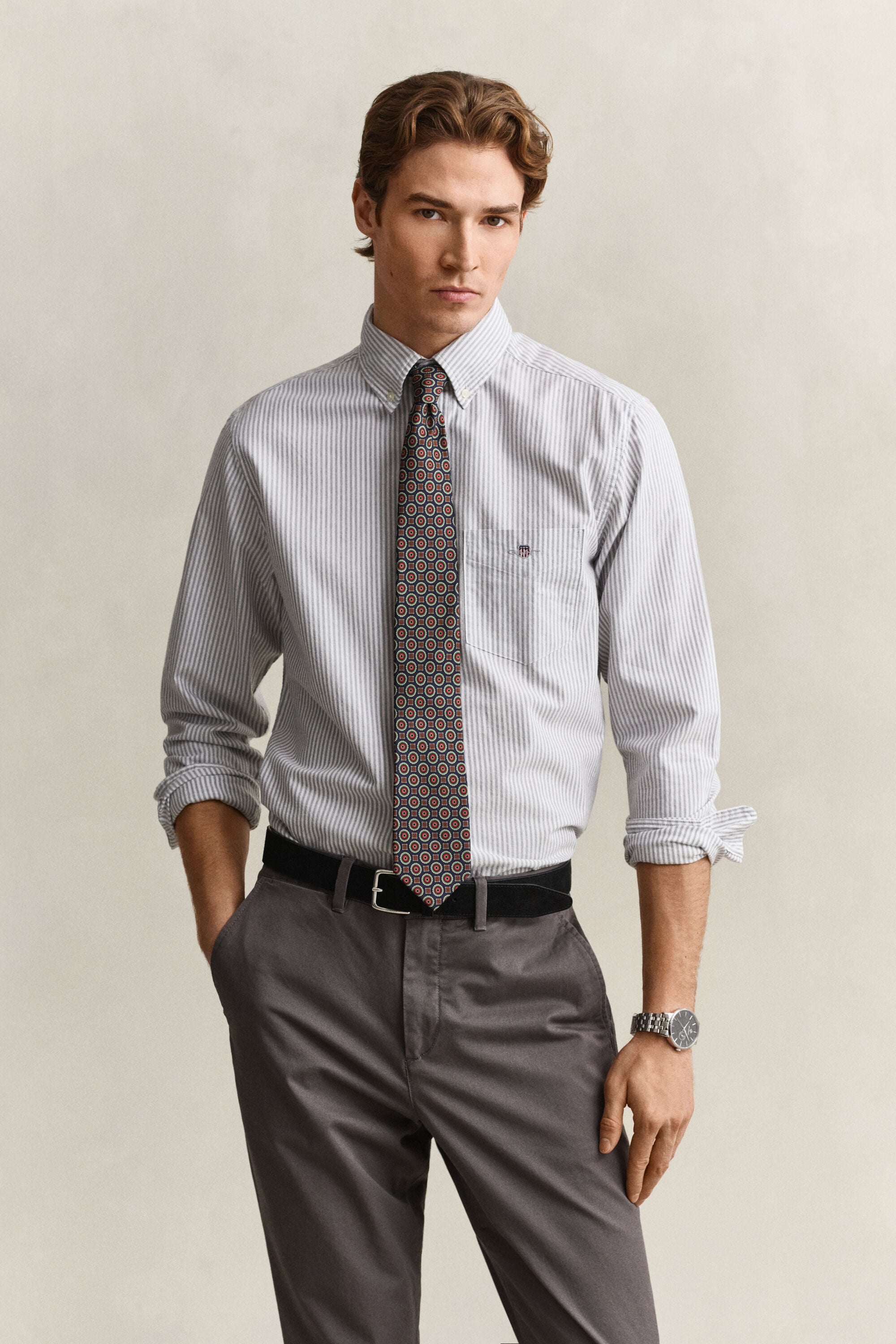 Camisa Oxford clásica de rayas finas