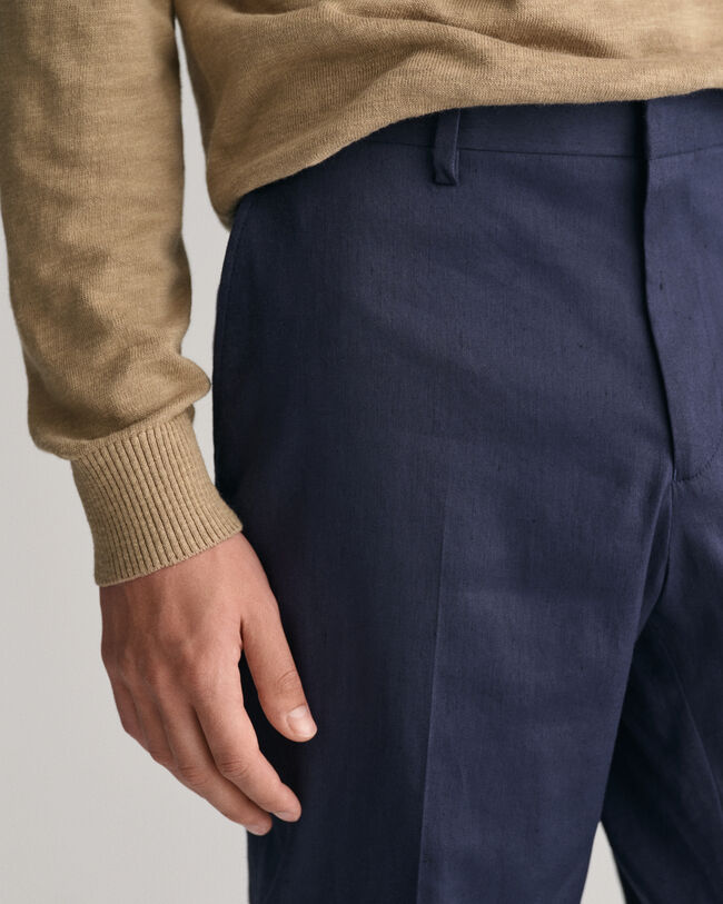 Pantalones de traje Slim Fit en algod&oacute;n y lino
