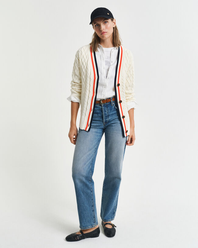 C&aacute;rdigan de punto de ochos en contraste