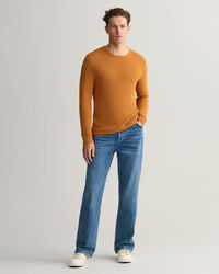 Jersey de cuello redondo en algod&oacute;n y lino Textured