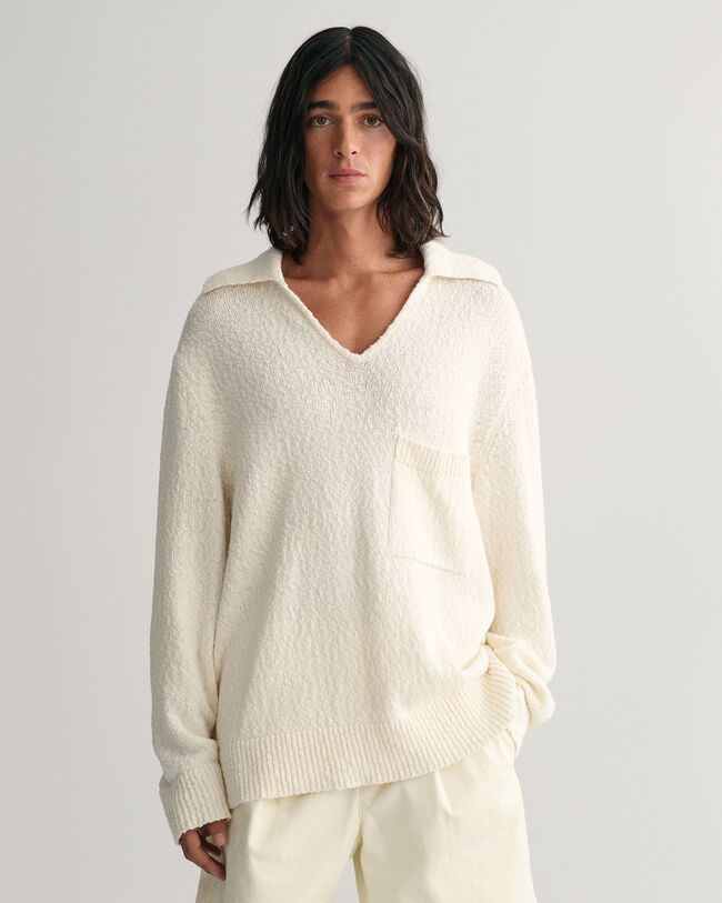 Jersey tipo polo flameado en algod&oacute;n y lino