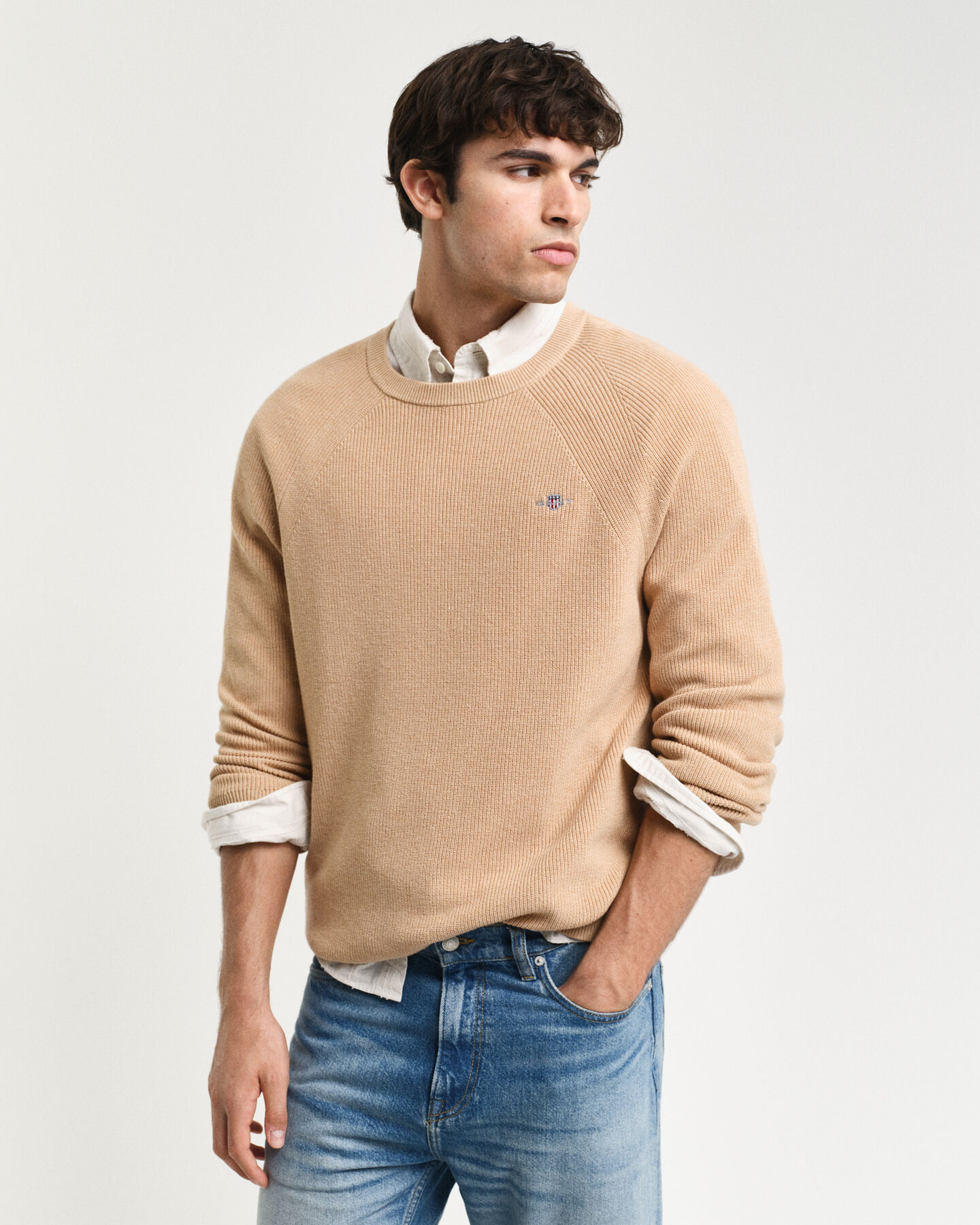 Jersey acanalado de lana y algod&oacute;n con cuello redondo