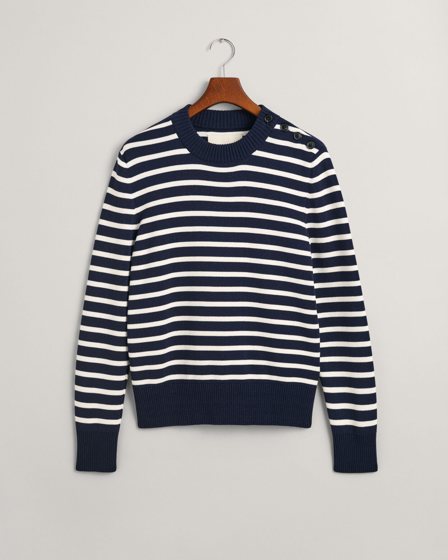Jersey de algodón con cuello redondo Breton Striped Shiny