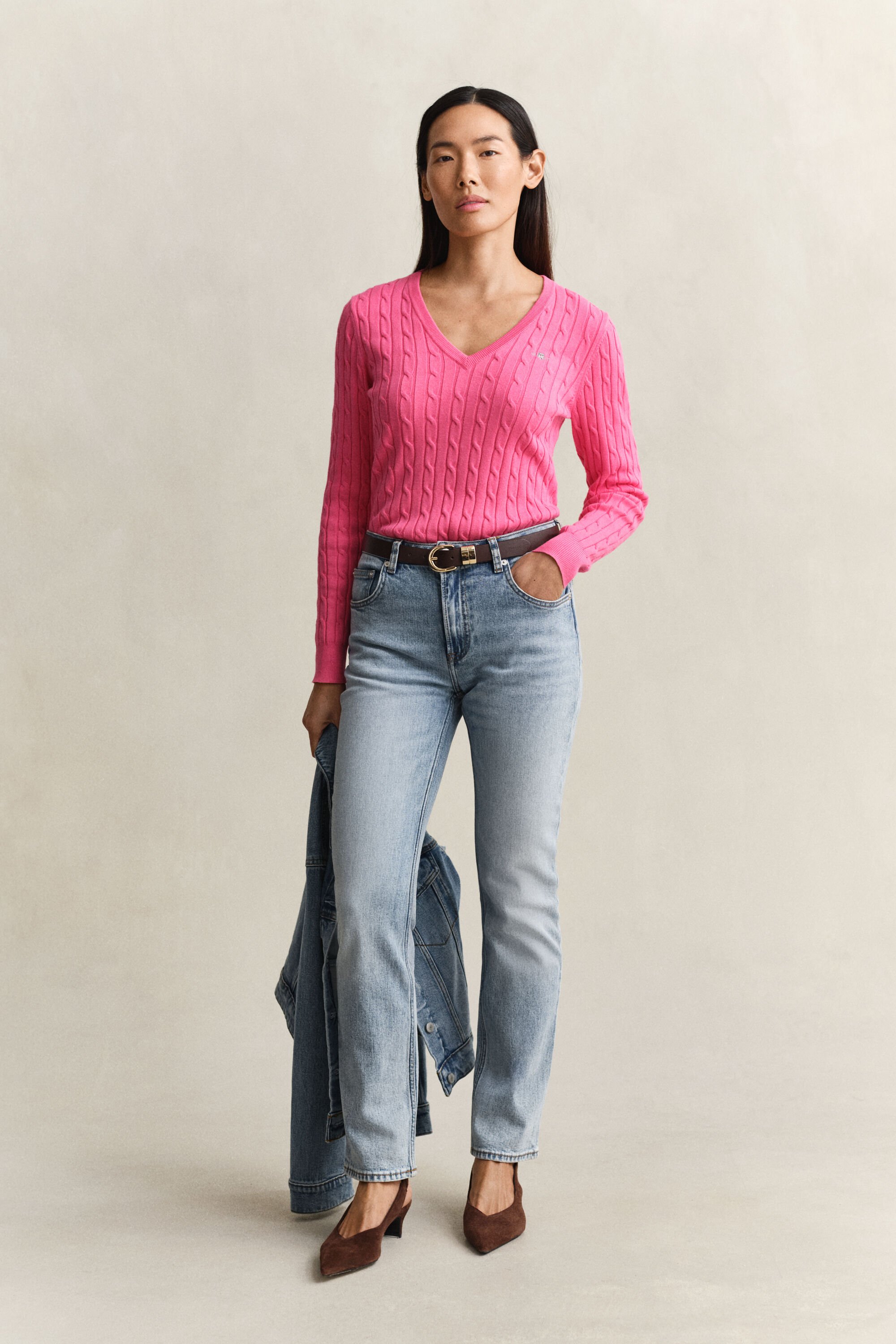 Jersey de cuello de pico en punto de ochos