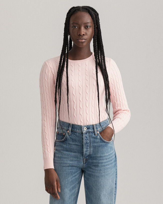 Jersey de cuello redondo y punto de ochos en algod&oacute;n el&aacute;stico