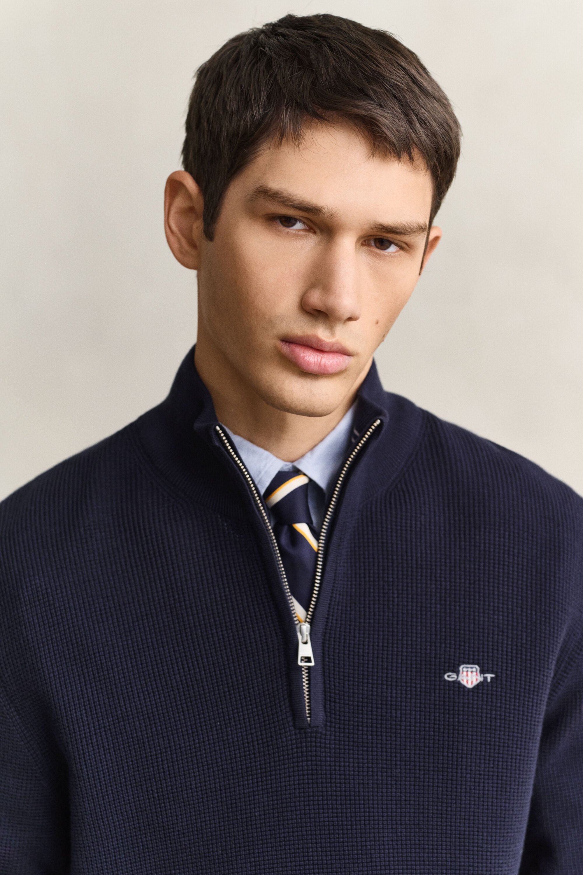 Jersey de algodón con media cremallera y textura