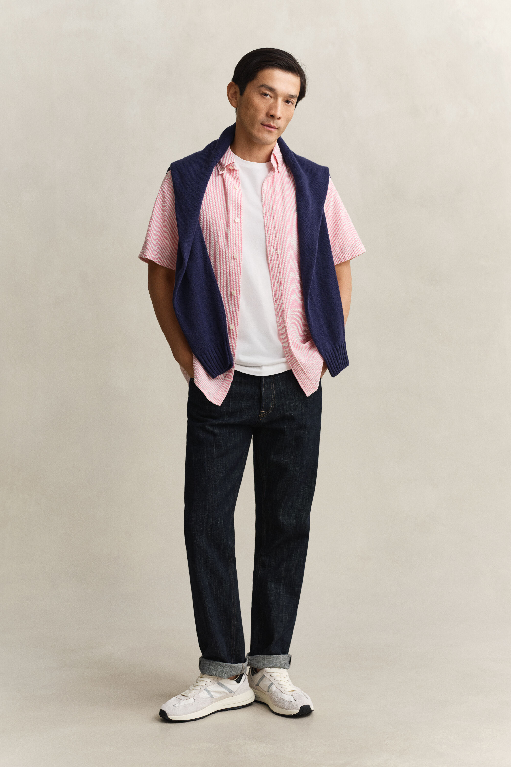 Camisa de manga corta en sirsaca de rayas