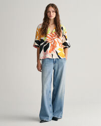 Camisa Relaxed Fit de manga corta en lino Palm Print