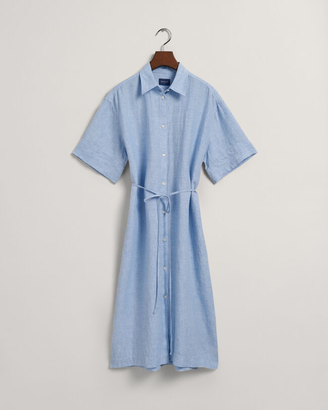 Vestido camisero de manga corta de lino