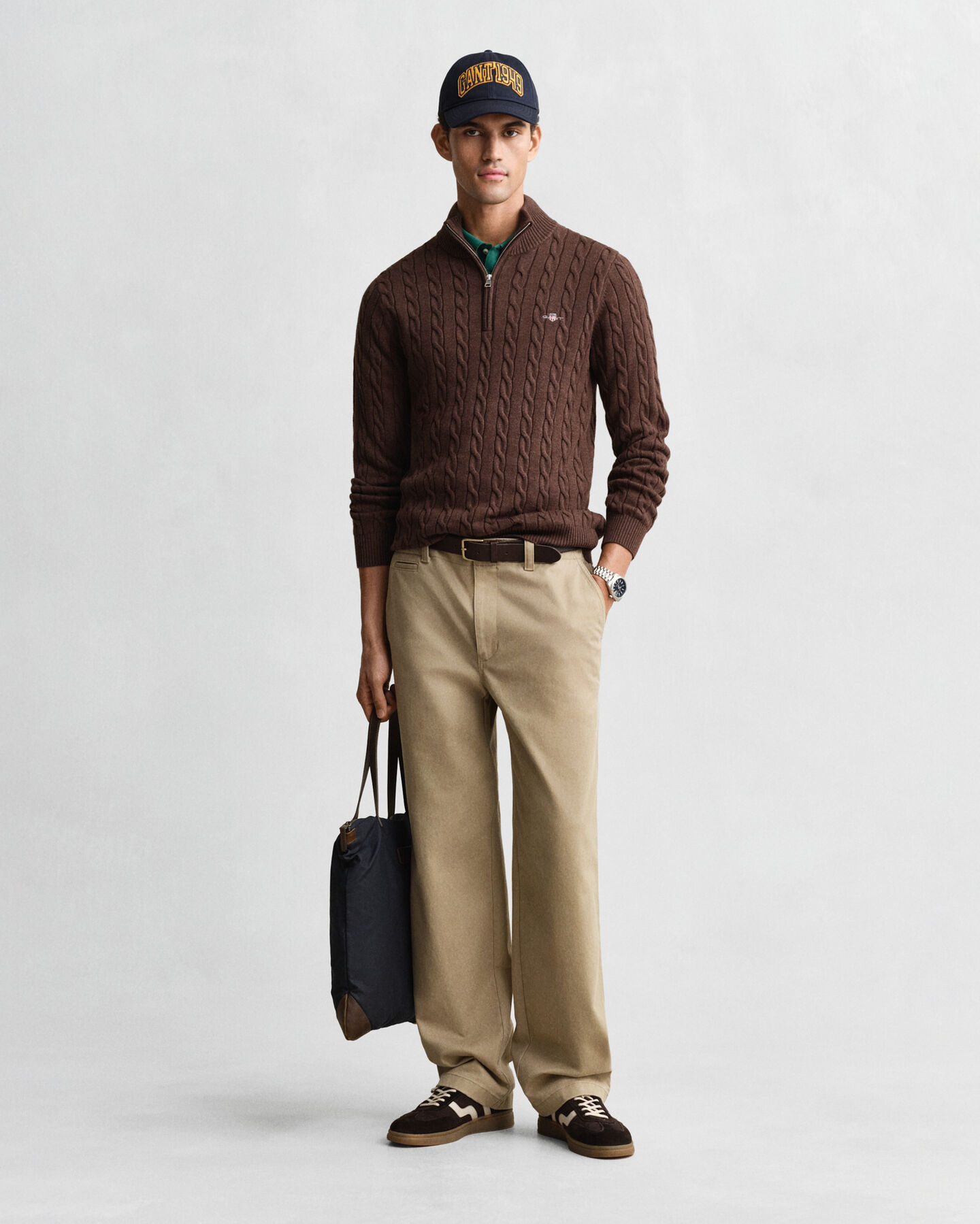 Jersey de punto de ochos con media cremallera en algodón