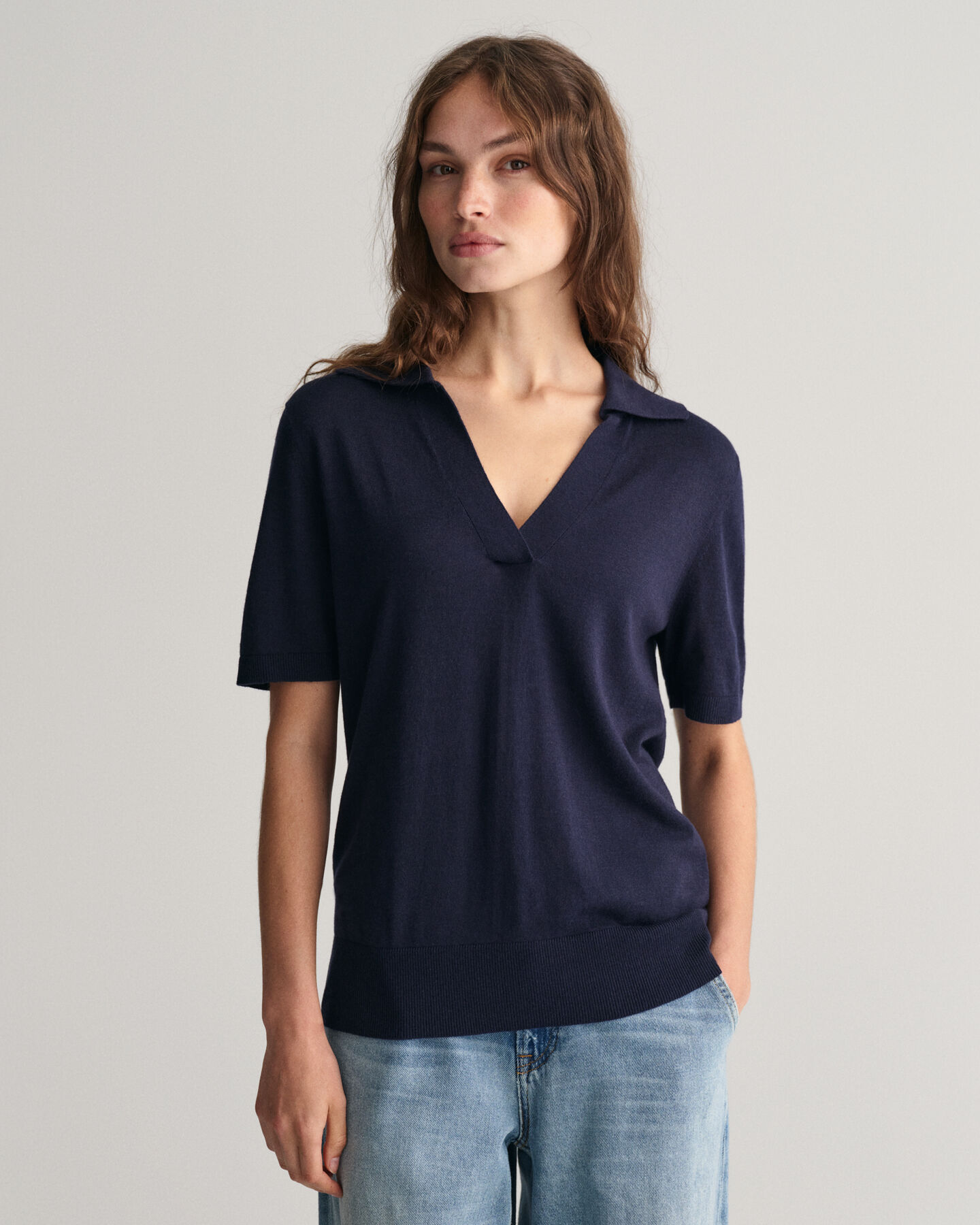 Rugger de manga corta en punto fino