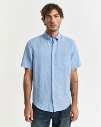 Camisa Regular Fit de manga corta y lino teñido en prenda