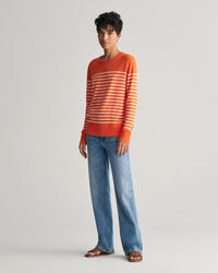 Jersey de cuello redondo y rayas en punto fino