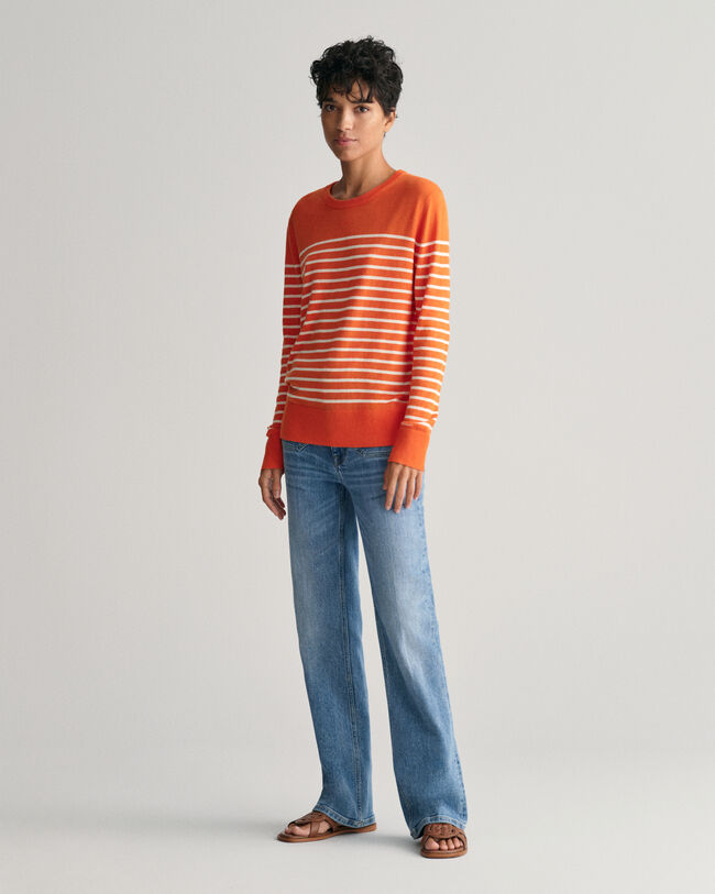 Jersey de cuello redondo y rayas en punto fino