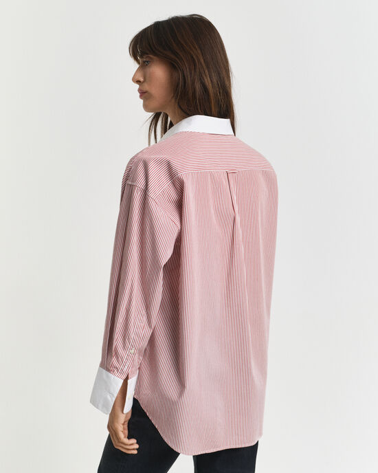 Camisa extragrande a rayas con cuello en contraste