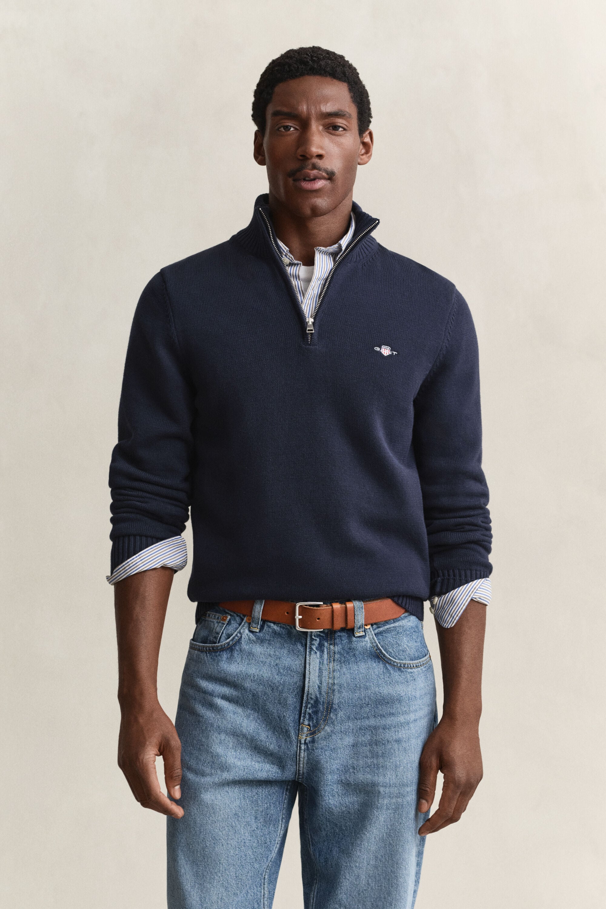 Jersey de algodón con media cremallera Casual