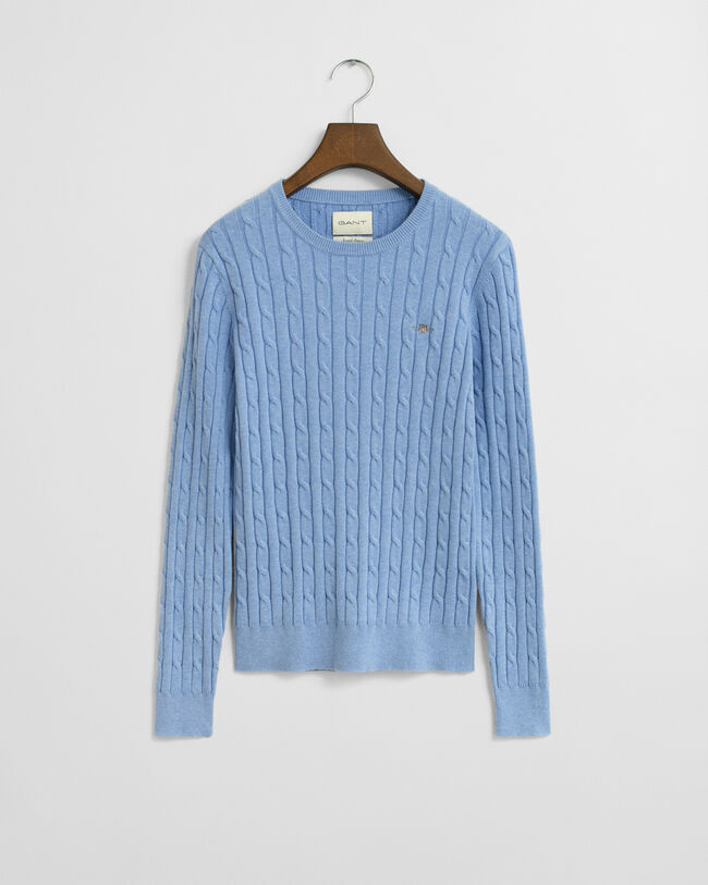 Jersey de cuello redondo y punto de ochos en algodón elástico