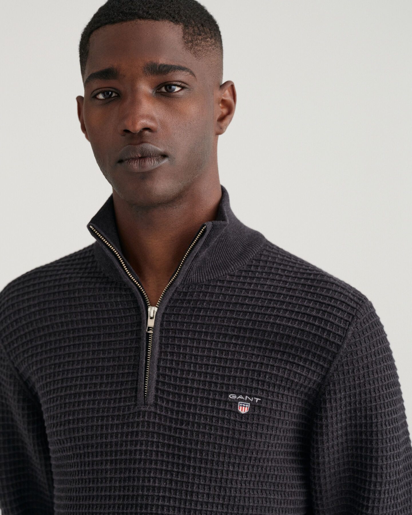 Jersey de algod&oacute;n Texture con media cremallera